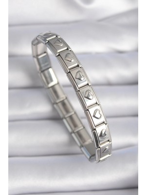 Belle Fusion Mey Ithalat® 316L Çelik Gümüş Renk Kalp Işleme Nomination Charm Bileklik