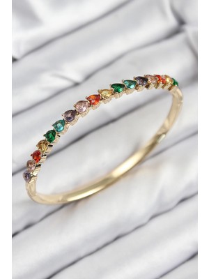 Belle Fusion Mey Ithalat® Pirinç Renkli Zirkon Taşlı Kalp Model Gold Renk Kadın Kelepçe