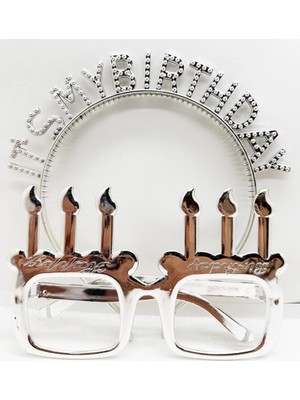 Belle Fusion Mey Ithalat® It's My Birthday Yazılı Taç ve Mum Şekilli Gözlük Seti Gümüş Renk Nessiworld