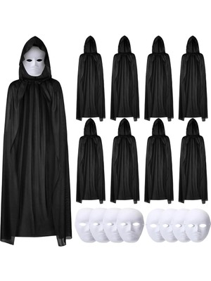 Belle Fusion Mey Ithalat® 120 cm Siyah Kapüşonlu Pelerin ve Boyanabilir Karton Maske 8’li Set