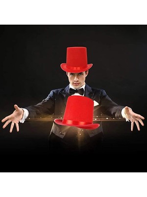 Belle Fusion Mey Ithalat® Yetişkinler Için Kırmızı Renk Ringmaster Sihirbaz Şapkası Fötr Şapka 15CM