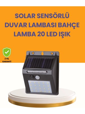 Belle Fusion Mey Ithalat® 20 LED Güneş Enerjili Hareket Sensörlü Dış Mekan Duvar Lambası