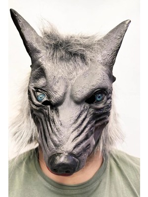 Belle Fusion Mey Ithalat® Kafaya Tam Geçmeli Lateks Mavi Gözlü Dişli Ağzı Açık Kurt Maskesi Nessiworld