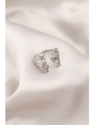 Belle Fusion Mey Ithalat® Gümüş Renk Metal Kelebek Model Kadın Yüzük