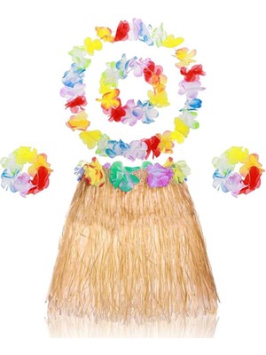 Belle Fusion Mey Ithalat® Yetişkin Çocuk Hawaii Parti Seti - 40 cm Naturel Etek + Çiçek Aksesuarlar (5 Parça) Nessiworld