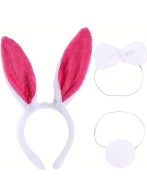 Belle Fusion Mey Ithalat® Fuşya Pembe Tavşan Kulak Papyon Kuyruk 3 Lü Parti Seti