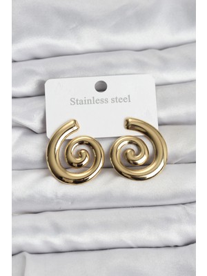 Belle Fusion Mey Ithalat® 316L Çelik Gold Renk Sarmal Modelli Kadın Küpe