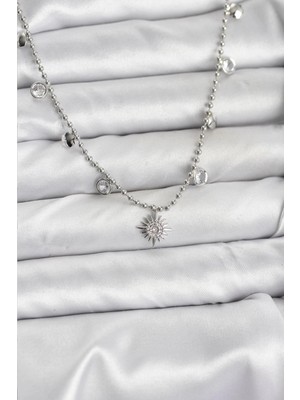 Belle Fusion Mey Ithalat® Zirkon Taşlı Kutup Yıldızı Model Pirinç Gümüş Renk Kadın Kolye