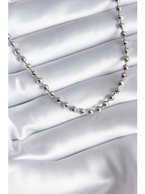 Belle Fusion Mey Ithalat® Pirinç Gümüş Renk Topçuk Detay Kadın Kolye