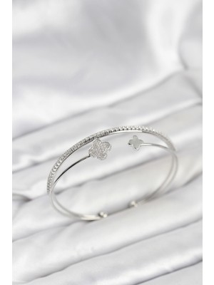 Belle Fusion Mey Ithalat® Yonca Model Pirinç Gümüş Renk Kadın Bileklik