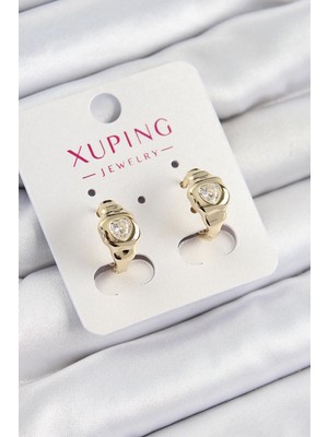 Belle Fusion Mey Ithalat® Xuping Zirkon Taşlı Kalp Model Gold Renk Kadın Küpe