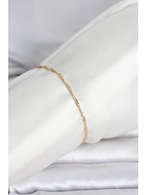 Belle Fusion Mey Ithalat® cm 14K Gold Renk Ezme Burgu Zincir Model Kadın Bileklik