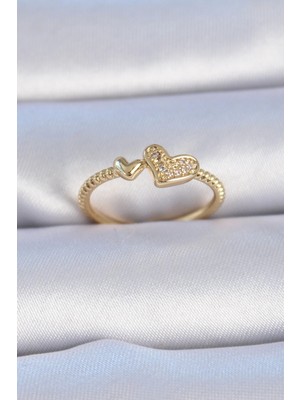 Belle Fusion Mey Ithalat® Pirinç Gold Renk Zirkon Taşlı Kalp Model Kadın Yüzük