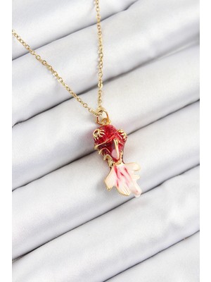 Belle Fusion Mey Ithalat® 316L Çelik Zincir Kırmızı Balık Model Gold Renk Kadın Kolye