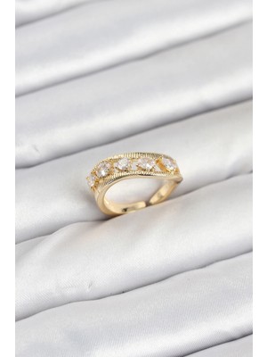 Belle Fusion Mey Ithalat® Pirinç Gold Renk Zirkon Taşlı Kadın Yüzük