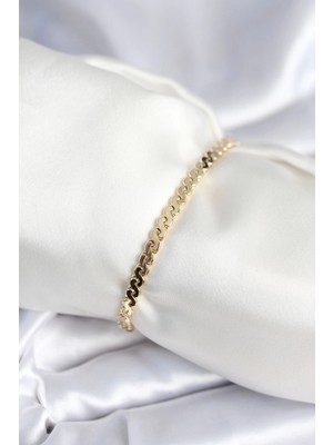 Belle Fusion Mey Ithalat® Pirinç Gold Renk Yassı Zincir Model Kadın Bileklik