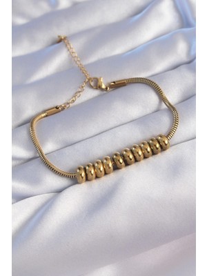 Belle Fusion Mey Ithalat® 316L Çelik Gold Renk Oval Figürlü Bileklik