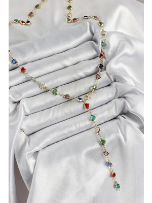 Belle Fusion Mey Ithalat® Pirinç Gold Renk Karışık Renk Zirkon Taşlı Kalpli Y Kadın Kolye