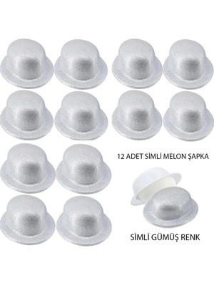 Belle Fusion Mey Ithalat® Gümüş Renk Simli Melon Yuvarlak Parti Şapkası 12 Adet