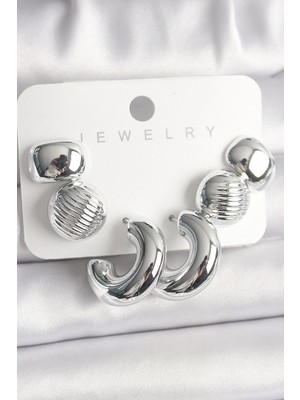 Belle Fusion Mey Ithalat® Gümüş Renk Işlemeli Daire Halka Model Ccb Platik Kadın Küpe Seti