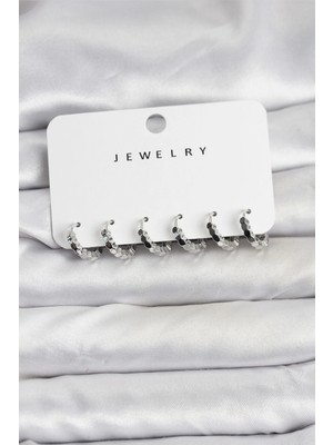 Belle Fusion Mey Ithalat® Gümüş Renk Pirinç Minimal Petek Detaylı Kadın Küpe Seti