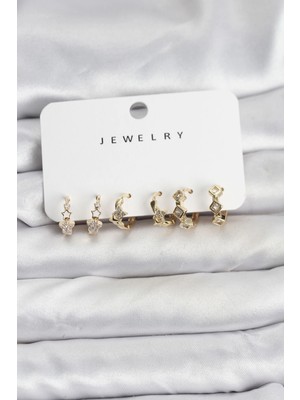 Belle Fusion Mey Ithalat® Gold Renk Pirinç Yıldız Modelli Kadın Küpe Seti