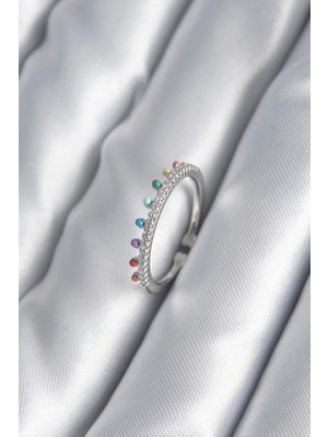 Belle Fusion Mey Ithalat® Pirinç Gümüş Renk Zirkon Taş Detay Kadın Yüzük