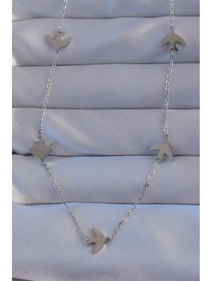 Belle Fusion Mey Ithalat® 316L Çelik Gümüş Renk Kuş Model Kolye