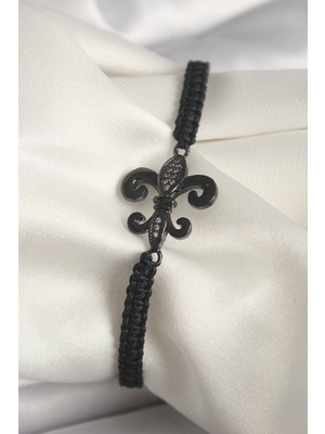 Belle Fusion Mey Ithalat® Pirinç Siyah Renk Zirkon Taş Işlemeli Zambak Figür Asansörlü Makrome Model Kadın Bileklik