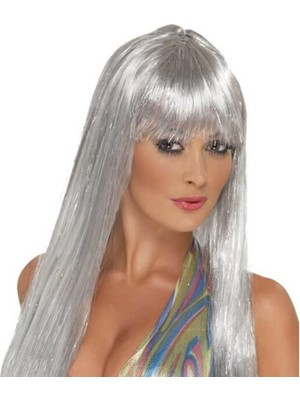 Belle Fusion Mey Ithalat® Platin Gri Gümüş Renk Uzun Parti Peruğu Uzun Takma Peruk
