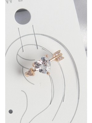 Belle Fusion Mey Ithalat® Pirinç Gold Renk Zirkon Taşlı Kalp Ok Model Kadın Kıkırdak Küpe