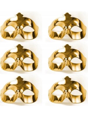 Belle Fusion Mey Ithalat® Altın Metalize Renk Düz Balo Parti Maskesi 6 Adet