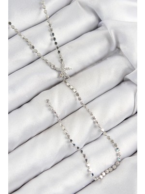 Belle Fusion Mey Ithalat® Pirinç Zirkon Taşlı Ezme Zincirli Deniz Yıldızı Model Gümüş Renk Y Kolye