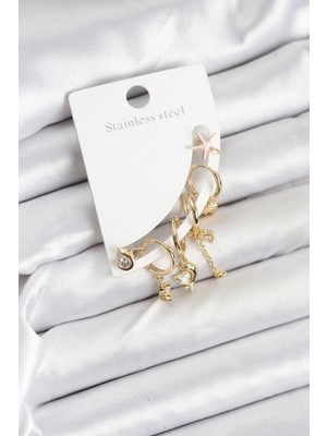 Belle Fusion Mey Ithalat® Pirinç Gold Renk Set Küpe