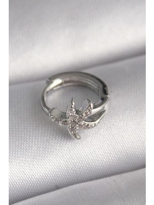 Belle Fusion Mey Ithalat® 316L Çelik Gümüş Renk Zirkon Taşlı Deniz Yıldızı Model Tragus Piercing