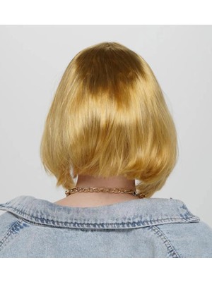 Belle Fusion Mey Ithalat® Altın Renk Düz Kesim Küt Parti Peruğu Kısa Takma Saç