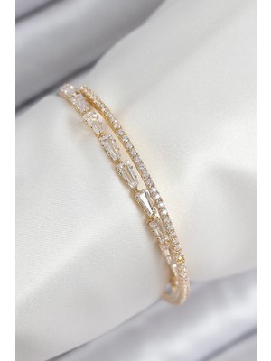 Belle Fusion Mey Ithalat® Pirinç Zirkon Taşlı Su Yolu Model Gold Renk Kadın Bileklik