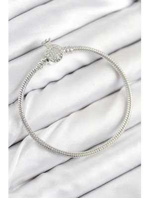 Belle Fusion Mey Ithalat® Pirinç Charm Zirkon Taşlı Taç Model Gümüş Renk Kadın Bileklik