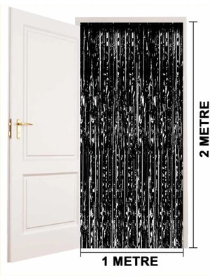 Belle Fusion Mey Ithalat® Siyah Renk Ekstra Metalize Parlak Saçaklı Arka Fon Perde Ithal  1x2 Metre Nessiworld