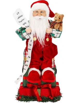 Belle Fusion Mey Ithalat® Hediye Kutularının Üstünde Oturan Noel Baba Dekoratif Biblo 48 cm