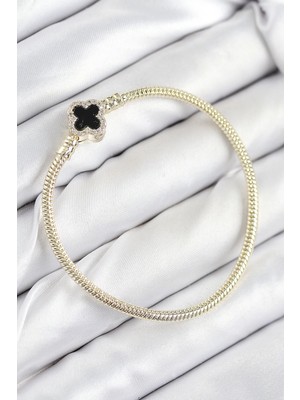 Belle Fusion Mey Ithalat® Pirinç Charm Zirkon Taşlı Yonca Model Gold Renk Kadın Bileklik