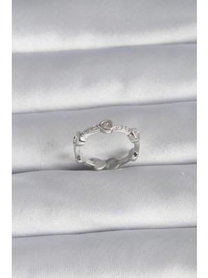 Belle Fusion Mey Ithalat® Pirinç Gümüş Renk Kalp Model Zirkon Taş Detay Kadın Yüzük