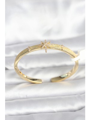 Belle Fusion Mey Ithalat® Pirinç Gold Renk Kutup Yıldızı Model Kadın Kelepçe Bileklik