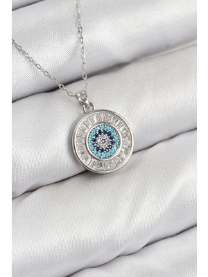 Belle Fusion Mey Ithalat® Pirinç Zirkon Taşlı Su Yolu Nazar Model Gümüş Renk Kadın Kolye