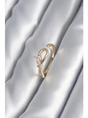 Belle Fusion Mey Ithalat® Pirinç Gold Renk Zirkon Taş Detay Kurdele Model Kadın Yüzük