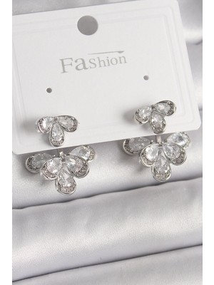 Belle Fusion Mey Ithalat® Pirinç Gümüş Renk Zirkon Taşlı Damla Model Kadın Küpe