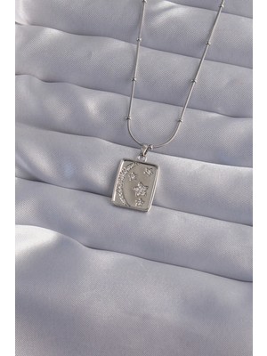 Belle Fusion Mey Ithalat® 316L Çelik Zincir Gümüş Renk Zirkon Taşlı Ay Yıldız Figürlü Tarot Kolye