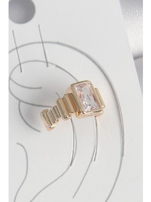 Belle Fusion Mey Ithalat® Pirinç Gold Renk Kare Zirkon Taşlı Kadın Kıkırdak Küpe