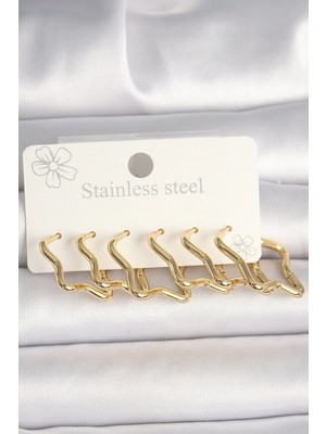 Belle Fusion Mey Ithalat® 316L Çelik Gold Renk Yıldız Model Kadın Küpe Seti