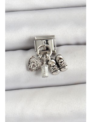 Belle Fusion Mey Ithalat® 316L Çelik Gümüş Renk Bebek Konsept Nomination Charm